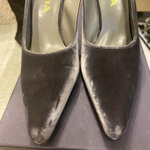 Prada Vintage Velvet Wedge Slingbacks in Graphite Grey - Picture 10 of 13
